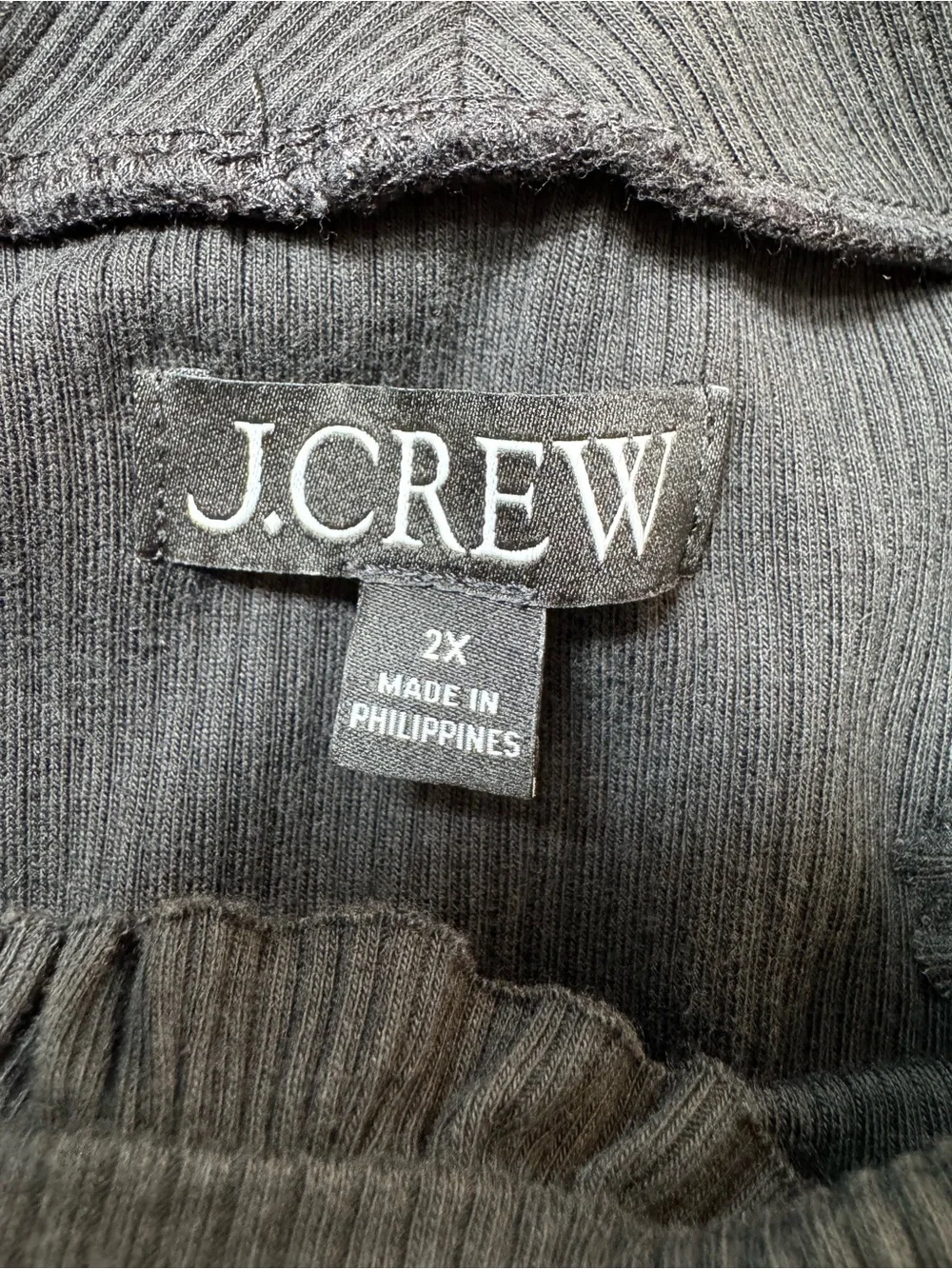 J. Crew Ribbed Ruffle Mockneck Blouse Top Women 2X Black Preppy Elevated Basic